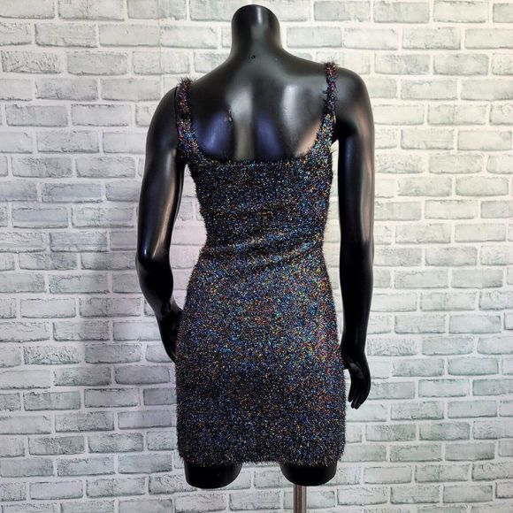 Rehab Brand Womens S Colorful Tinsel Fuzzy Bodycon Mini Cocktail Dress - Picture 8 of 10